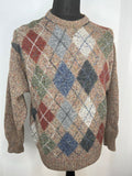 Vintage Wool Argyle Pattern Jumper in Brown by Kerry Classics - Size M