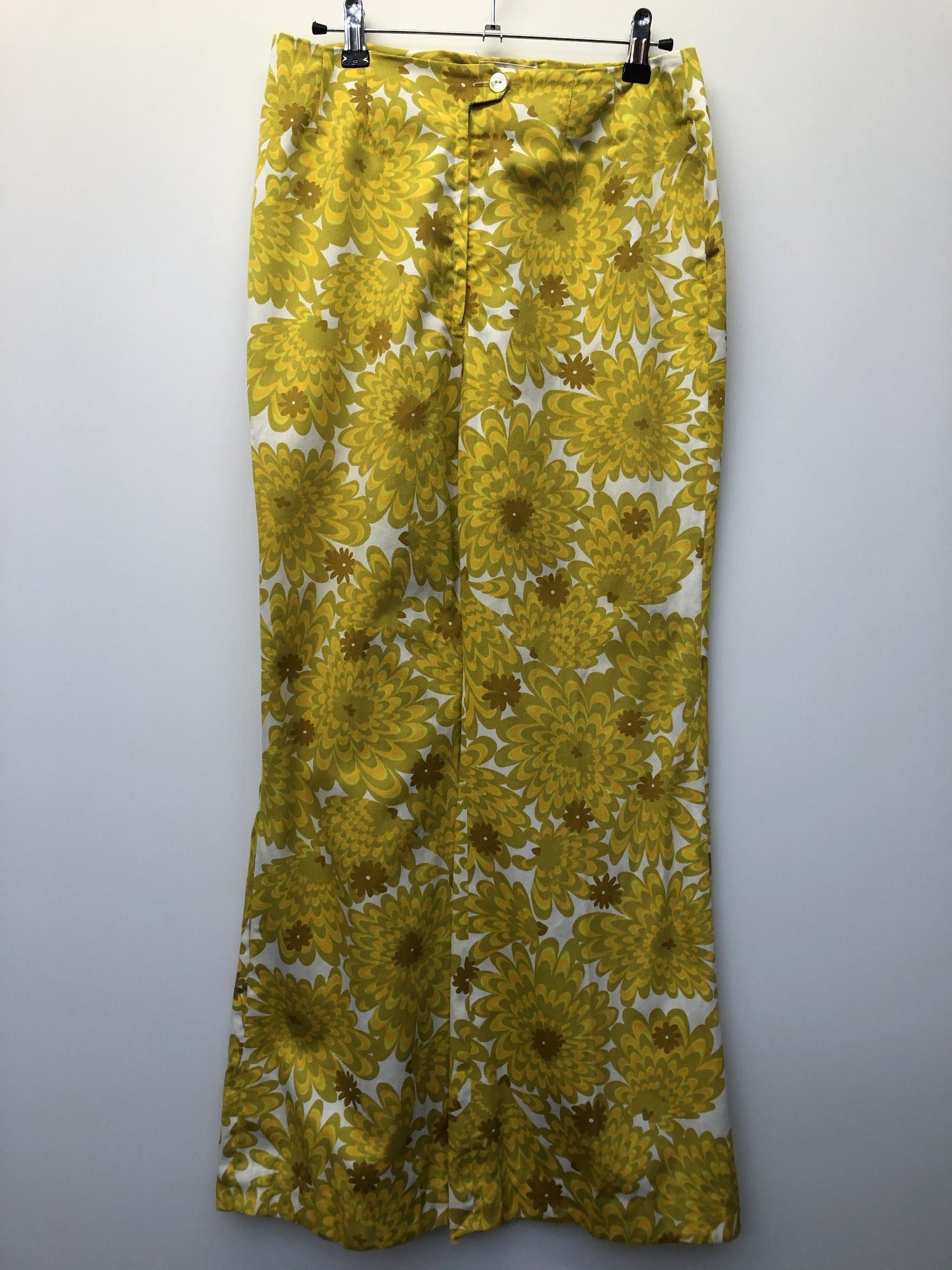 Yellow  womens  Wide Leg  vintage  Urban Village Vintage  trousers  psychedelic  psych  hippy  Flower Power  floral  flares  Cotton  boho  1960s  1960  10