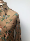 vintage  Urban Village Vintage  top  small  multi  mens  M  floral print  Elite  dagger collar  brown  bown  blouse  70s  1970s