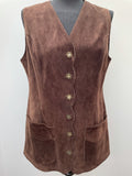 womens jacket  womens coat  womens  waistcoat  vintage  vest  Urban Village Vintage  summer  Suede Jacket  Suede  scalloped  press stud fastening  Jacket  decorative buttons  dark brown  brown  70  60s  1970s  1960s  14