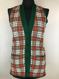 womens  waistcoat  vintage  Vest  tunic top  tunic  top  Tank Top  red  knitwear  knitted  Kintwear  green  courtelle  check  button front  70s  1970s  10