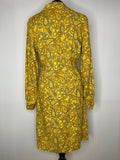 Yellow  womens  vintage  retro  quarter zip  Paisley Print  paisley  Orange  open collar  midi dress  midi  long sleeve  large collar  dress  70s  1970s  14