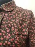 womens shirt  womens  vintage  Urban Village Vintage  urban village  Shirt  rose print  pink  long sleeve  Green  floral shirt  floral print  collar  button down  button  blouse  60s  1960s  12  10/12  10
