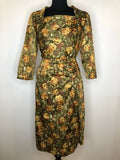 zip  wrap skirt  womens  vintage  Urban Village Vintage  urban village  summer dress  rose  midi dress  green  floral print  floral dress  floral  dress  cotton  brown  belted  50s  1950s  14