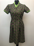 1960s Floral Mini Dress in Green - Size 10