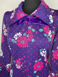 womens  vintage  velvet  Urban Village Vintage  urban village  purple dress  purple  pointed collar  party dress  maxi dress  maxi  long sleeve  long length dress  large collar  dress  daisy  collar  bow  70s  1970s  12