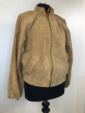 womens  vintage  Urban Village Vintage  Suede Jacket  Suede  ruched sleeve  ruched shoulders  ruched detail  lining  Jacket  cropped  collar  coat  brown  bomber  70s  70  1970s  12