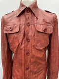 vintage  Urban Village Vintage  urban village  safari style  Safari jacket  safari  retro  mens  M  long sleeve  light brown  Jacket  dress  collar  button down  burton  brown leather  brown  big collar  70s style  70s  1970s