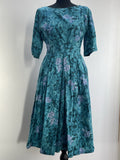 zip  womens  vintage  Urban Village Vintage  urban village  summer dress  shirt waist  midi dress  midi  floral print  floral dress  floral  dress  dolman sleeve  dolman  cotton  blue  8  50s  1950s