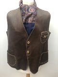 XL  wooden buttons  Waistcoat  vintage  vest  mens  leather stitch  Leather detailing  leather braiding  Leather  Jacket  Gilet  brown leather  Brown  60s  1960s Urban Village Vintage