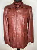 Vintage 1970s Leather Safari Jacket in Brown - Size M