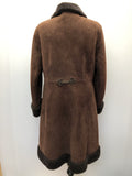 Womens Vintage Baily's Glastonbury Suede & Sheepskin Long Length Coat - Brown - Size 12 - Urban Village Vintage