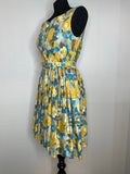 8  yellow  womens  vintage  swing dress  spring  rose print  rockabilly  fitted waist  dress  day dress  cotton dress  brilkie  blue  50s  1950s