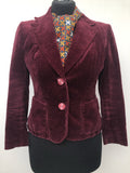 1970s Velvet Blazer Jacket in Burgundy - Size 8