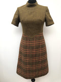 1960s Check Wool Dress in Olive Green - Size 8