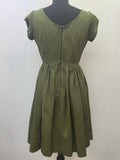 zip  womens  vintage  Urban Village Vintage  urban village  summer dress  short sleeved  short sleeve  round neck  retro  pleated dress  pleated  pleat detailing  pleat detail  midi dress  midi  kneelength  knee length  Green  dresses  dress  decorative buttons  blanes london  Blanes  back zip  50s style  50's  1950s