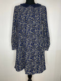 1960s Style Blue Corduroy Paisley Print Peter Pan Collar Dress - Size 12