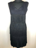 1960s Does 20s Fringed Flapper Dress in Black - Size UK 8