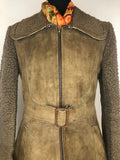 womens jacket  womens  vintage  Urban Village Vintage  Suede Jacket  Suede  Jacket  collar  coat  brown  borg sleeve  borg collar  borg  70s  1970s  10