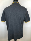 Yellow  vintage  urban village  top  tipped  stripey  Stripes  striped  stripe  sportswear  short sleeved  short sleeve  retro  polo top  polo  mustard  MOD  mens  L  grey
