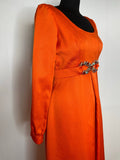 womens  vintage  Urban Village Vintage  scoop neck  scoop back  party  orange  new year  maxi dress  maxi  low back  long sleeved  long dress  jewelled  glamorous  glam  evening  dress  70s  60s  1970s  1960s  10