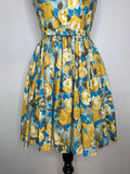 8  yellow  womens  vintage  swing dress  spring  rose print  rockabilly  fitted waist  dress  day dress  cotton dress  brilkie  blue  50s  1950s