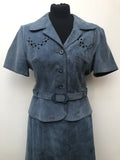 womens  vintage  Urban Village Vintage  two piece  top  suede top  suede skirt  suede  formal  blue  belted top  60s  1960s  10