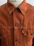 vintage levis  1970s levis  white tab  vintage  Urban Village Vintage  urban village  small  s  pockets  orange  mens  long sleeve  levis strauss  levis  levi strauss  levi  Denim jacket  denim  cotton denim  collar  button  brown