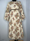 Vintage 1970s Floral Print Dress in Cream and Brown - Size UK 6