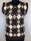 1970s Argyle Pattern Tank Top in Brown - Size UK 10