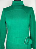 Vintage 1960s Roll Neck Long Sleeve Mod Dress in Green by David Gibson - Size UK 12