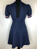 zip back  womens  vintage  Urban Village Vintage  urban village  summer  puff sleeve  navy  keynote  embroidered trim  dress  blue  8  60s  1960s