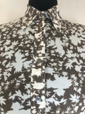 womens  white  vintage  top  red  Peter Lynne  multi  leaf print  dagger collar  dagger  brown  blouse  70s  1970s  10