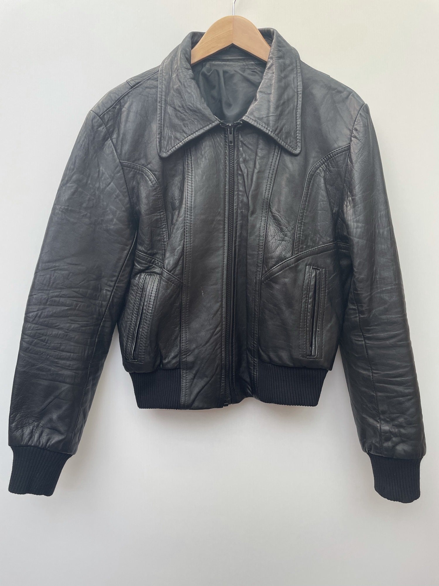 Men's Black Lambskin Slim-Fit Bomber Leather Jacket