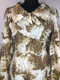 womens  vintage  sailor collar  Rozlynne of london  Hamells  feather print  dagger collar  cream  brown  bow detail  70s  1970s  14