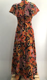 womens  vintage  Urban Village Vintage  summer  red  pink  orange  multi  maxi dress  maxi  Geraldine  frill sleeves  frill sleeve  Frill shoulders  frill detail  floral dress  dress  black  8  70s  1970s