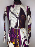 1970s Print Maxi Dress in Purple and White - Size UK 8-10