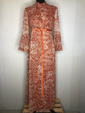 1970s Bell Sleeve Print Maxi Dress in Orange - Size UK 10