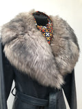 womens  winter coat  vintage  Urban Village Vintage  sheepskin collar  Leather Jacket  Leather Coat  Leather  blue  70s  1970s