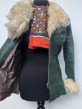 womens  vintage  Urban Village Vintage  Sheepskin  Leather Jacket  Leather Coat  Leather  Jacket  Green  collar  big collar  8  70s  1970s