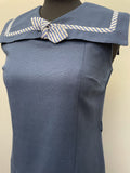 zip back  zip  womens  vintage  Urban Village Vintage  urban village  summer dress  summer  sleevless  sailor  retro  polyester  MOD  long length  long dress  long  indigo  denim  blue  back zip  8/10  8  70s  70  60s  1970s  1960s