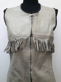 zip front  womens  waistcoat  vintage  Urban Village Vintage  urban village  suede  stitch detailing  long waistcoat  Leather Fringing  Leather  grey  fringing  fringed  fringe  60s  1960s  10