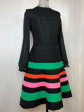 womens  vintage  Urban Village Vintage  Stripes  stripe detailing  stripe detail  party  MOD  long sleeved  knee length dress  knee length  dress  balloon sleeves  balloon sleeve  70s  1970s  10
