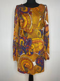 1960s Mustard Psychedelic Long Sleeve Mini Dress / Tunic Top - UK 18