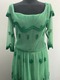 1970s Green Scoop Neck Prairie Full Maxi Dress - Size UK 12