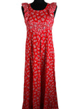 Vintage 1970s Ruffle Sleeve Floral Print Maxi Dress in Red - Size UK 8