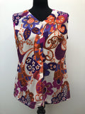 1960s Sleeveless floral Blouse in Orange and Purple - Size 14