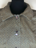 yellow  womens shirt  womens  vintage  Urban Village Vintage  urban village  summer  square print  Shirt  fitted  evening blouse  collar  blue  blouse  70s  70  1970s