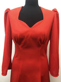 womens  vintage  Urban Village Vintage  sweetheart neck  ruched shoulders  ruched detail  red  pleat detail  mini dress  long sleeve  flare sleeve  evening dress  dress  button front  blue  70s  70  60s  1970s  1960s  10