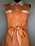 womens  waistcoat  vintage  Urban Village Vintage  two piece  tunic  tie front  summer blouse  round neck  orange  mini skirt  cropped  check skirt  blouse  60s  1960s  10